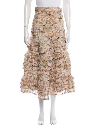 Pre-owned Zimmermann Linen Long Skirt In Pink