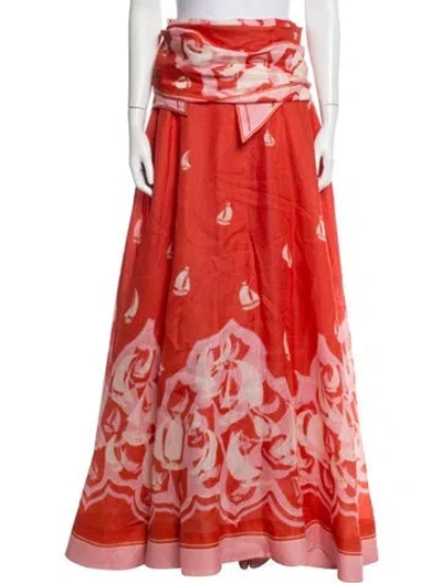 Pre-owned Zimmermann Linen Long Skirt In Red