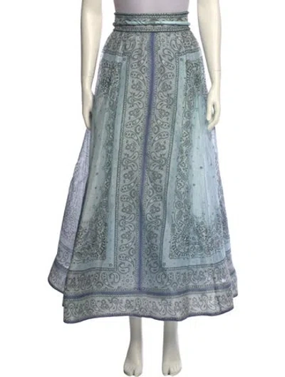 Pre-owned Zimmermann Linen Long Skirt W/ Tags In Blue