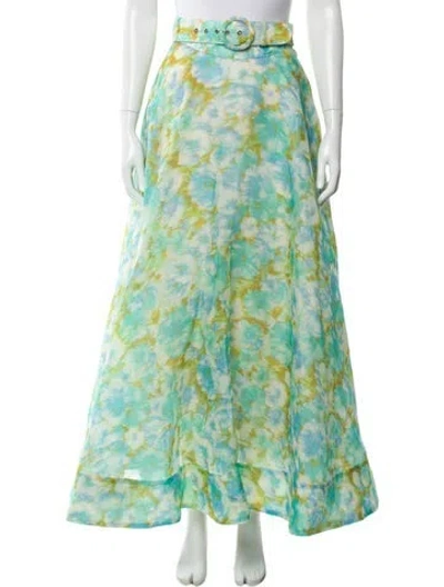 Pre-owned Zimmermann Linen Long Skirt W/ Tags In Blue