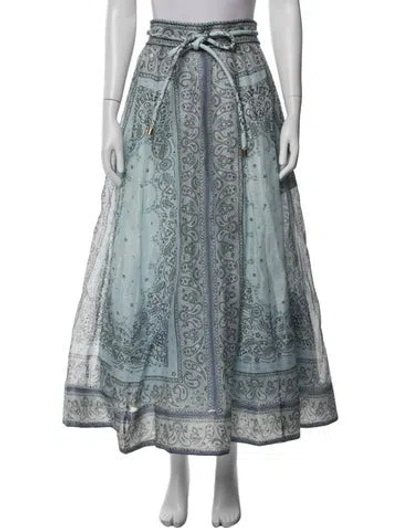 Pre-owned Zimmermann Linen Long Skirt W/ Tags In Blue