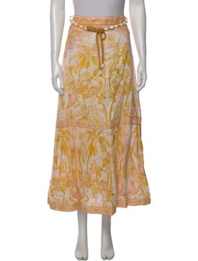 Pre-owned Zimmermann Linen Long Skirt In Yellow