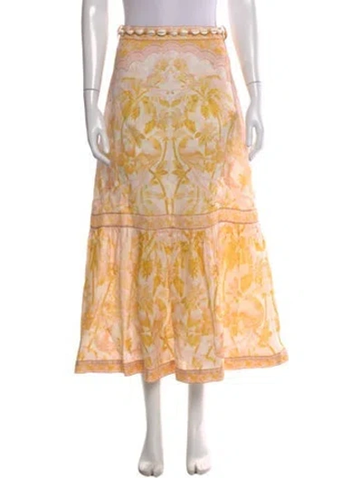 Pre-owned Zimmermann Linen Long Skirt In Yellow