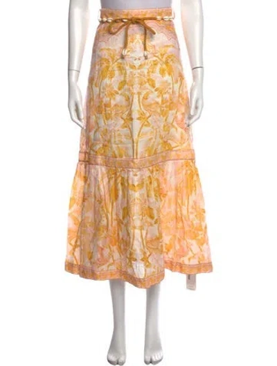 Pre-owned Zimmermann Linen Long Skirt In Yellow