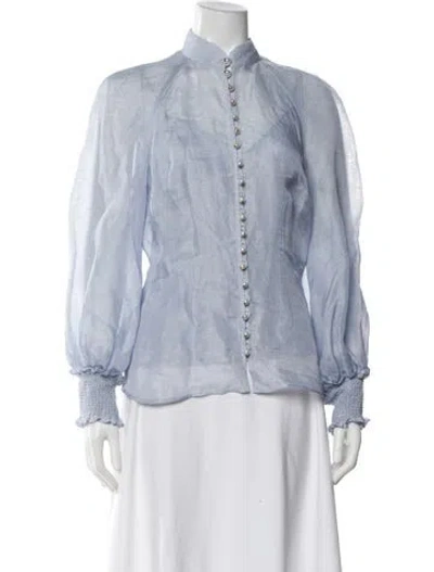 Pre-owned Zimmermann Linen Long Sleeve Blouse In Blue
