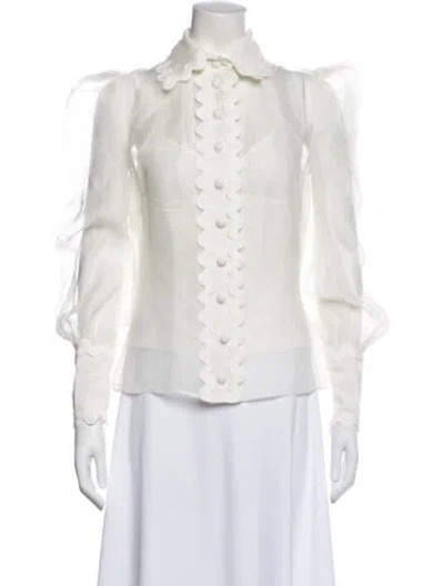 Pre-owned Zimmermann Linen Long Sleeve Blouse In Blue