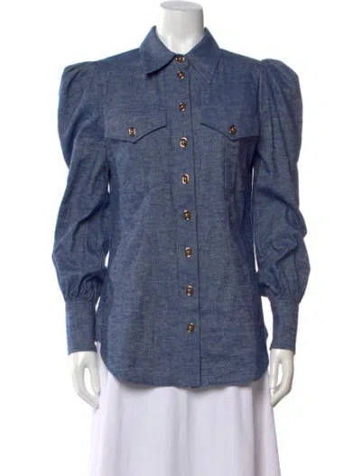 Pre-owned Zimmermann Linen Long Sleeve Blouse In Blue