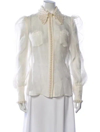 Pre-owned Zimmermann Linen Long Sleeve Blouse In Neutrals