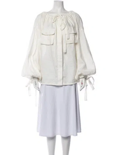 Pre-owned Zimmermann Linen Long Sleeve Blouse W/ Tags In Neutrals