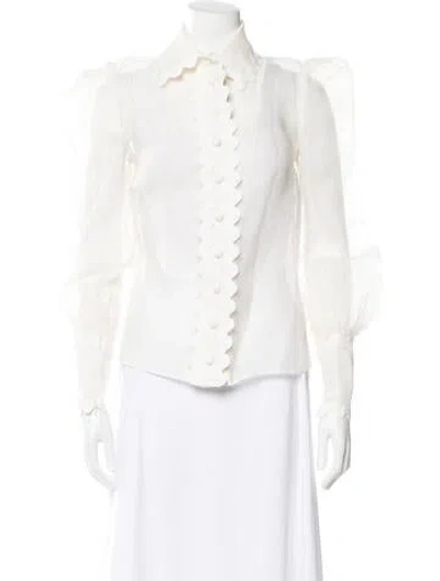 Pre-owned Zimmermann Linen Long Sleeve Blouse In White