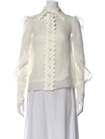 Pre-owned Zimmermann Linen Long Sleeve Blouse In White