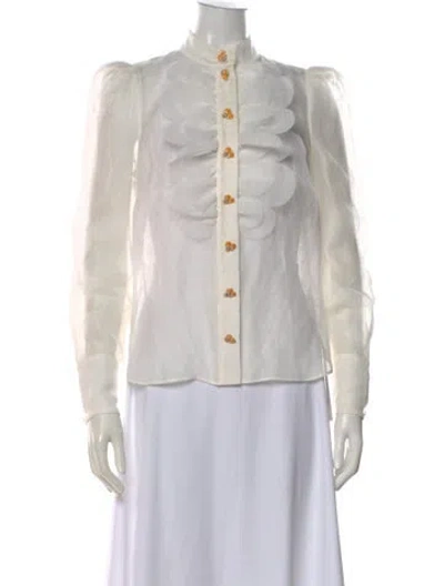 Pre-owned Zimmermann Linen Long Sleeve Blouse In White