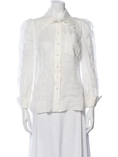 Pre-owned Zimmermann Linen Long Sleeve Blouse In White