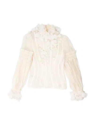 Pre-owned Zimmermann Linen Long Sleeve Blouse In White