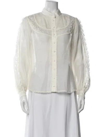 Pre-owned Zimmermann Linen Long Sleeve Blouse In White