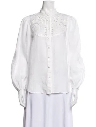 Pre-owned Zimmermann Linen Long Sleeve Blouse In White