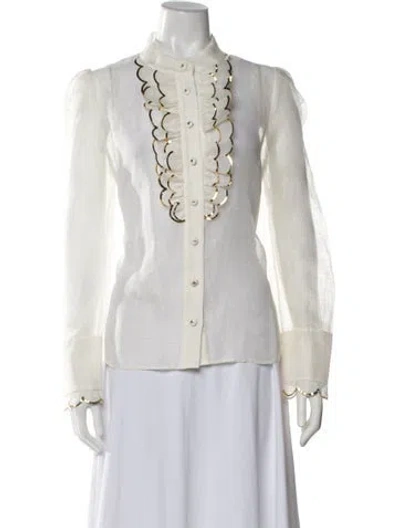 Pre-owned Zimmermann Linen Long Sleeve Blouse In White