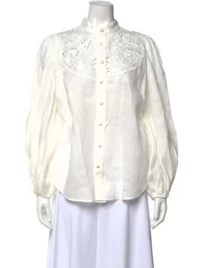 Pre-owned Zimmermann Linen Long Sleeve Blouse In White