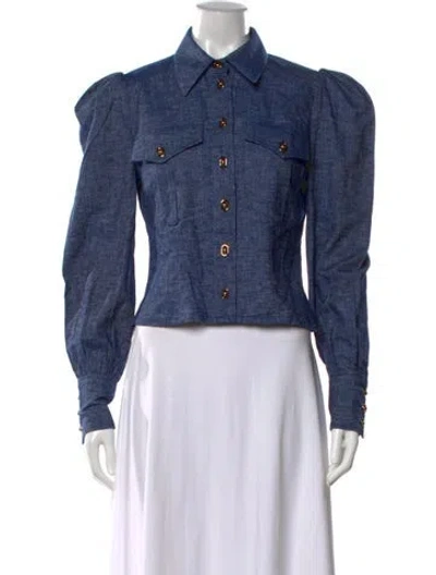Pre-owned Zimmermann Linen Long Sleeve Button-up Top In Blue