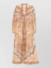 Zimmermann Womens Wanderlust Plunge Linen Midi Dress Tapestry Multi In Neutral
