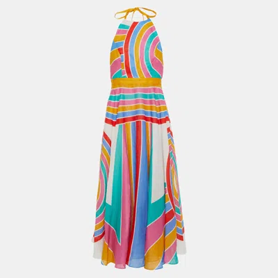 Pre-owned Zimmermann Linen Midi Dress Au 2 In Multicolor