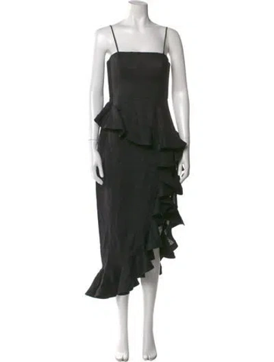 Pre-owned Zimmermann Linen Midi Length Dress In Black
