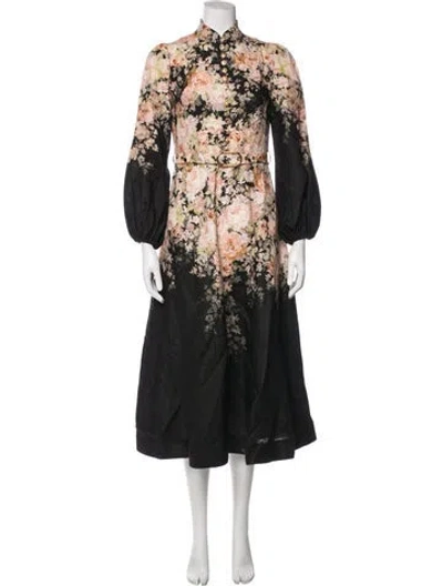Pre-owned Zimmermann Linen Midi Length Dress In Black
