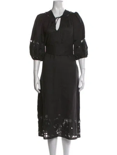 Pre-owned Zimmermann Linen Midi Length Dress In Black