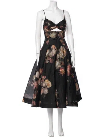 Pre-owned Zimmermann Linen Midi Length Dress In Black