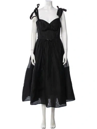 Pre-owned Zimmermann Linen Midi Length Dress In Black