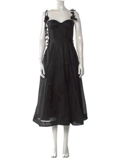 Pre-owned Zimmermann Linen Midi Length Dress In Black