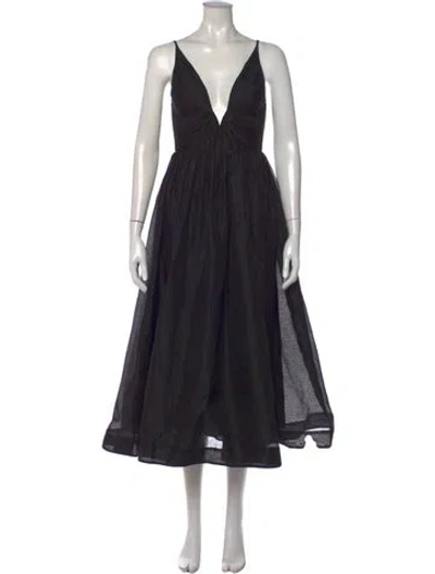 Pre-owned Zimmermann Linen Midi Length Dress In Black