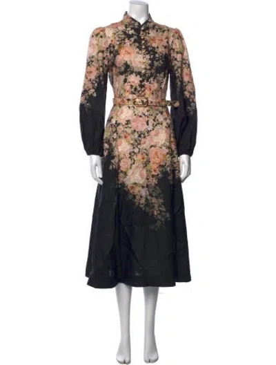 Pre-owned Zimmermann Linen Midi Length Dress In Black
