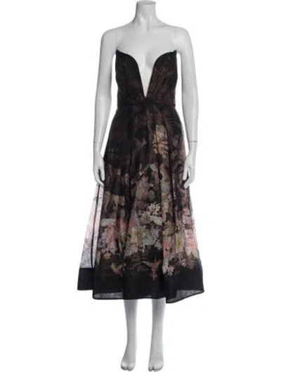 Pre-owned Zimmermann Linen Midi Length Dress In Black