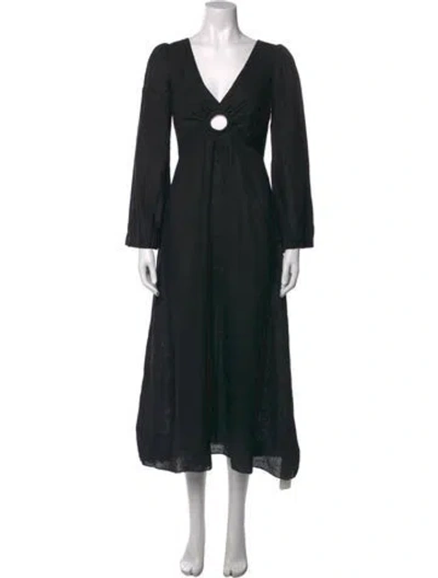 Pre-owned Zimmermann Linen Midi Length Dress In Black