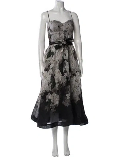 Pre-owned Zimmermann Linen Midi Length Dress In Black