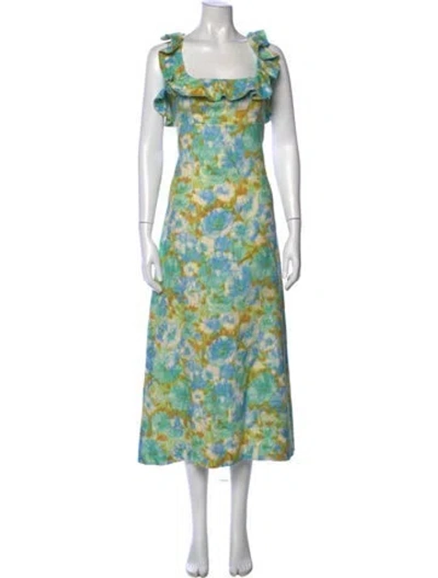 Pre-owned Zimmermann Linen Midi Length Dress In Blue