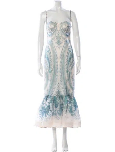 Pre-owned Zimmermann Linen Midi Length Dress In Blue
