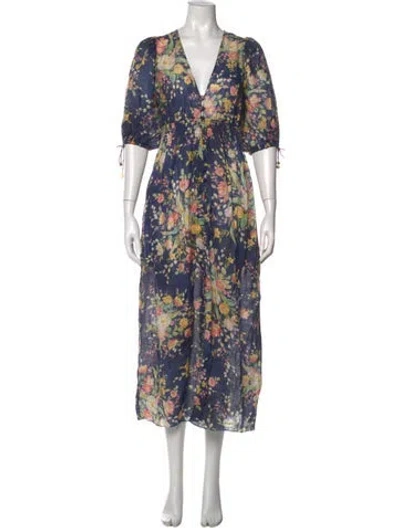 Pre-owned Zimmermann Linen Midi Length Dress In Blue