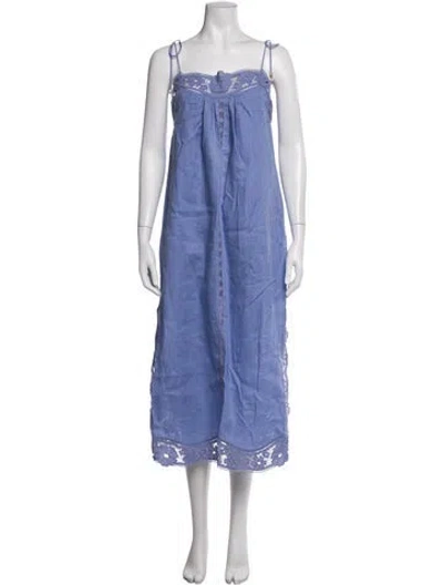 Pre-owned Zimmermann Linen Midi Length Dress In Blue