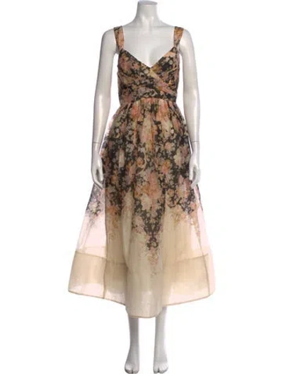 Pre-owned Zimmermann Linen Midi Length Dress In Blue