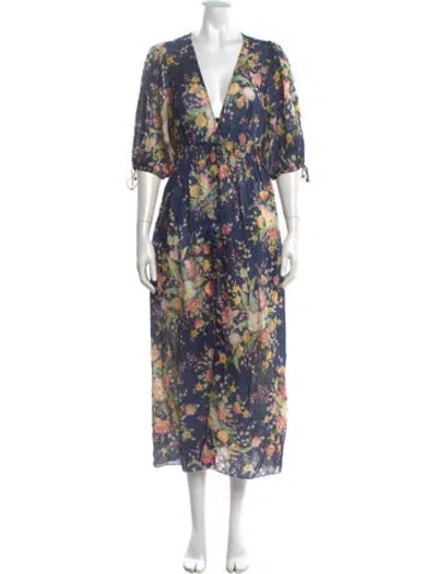 Pre-owned Zimmermann Linen Midi Length Dress In Blue
