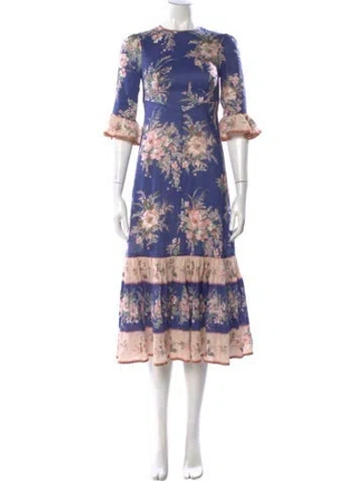 Pre-owned Zimmermann Linen Midi Length Dress In Blue