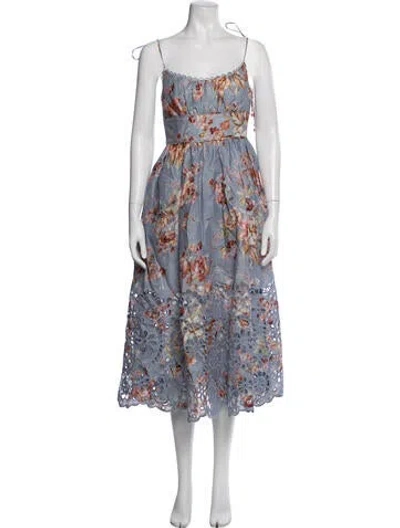 Pre-owned Zimmermann Linen Midi Length Dress In Blue
