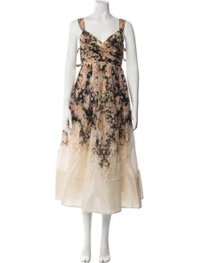 Pre-owned Zimmermann Linen Midi Length Dress In Blue