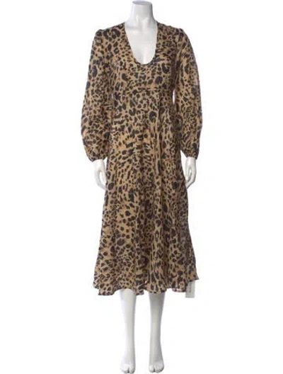 Pre-owned Zimmermann Linen Midi Length Dress In Brown
