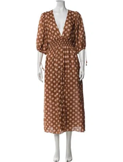 Pre-owned Zimmermann Linen Midi Length Dress In Brown