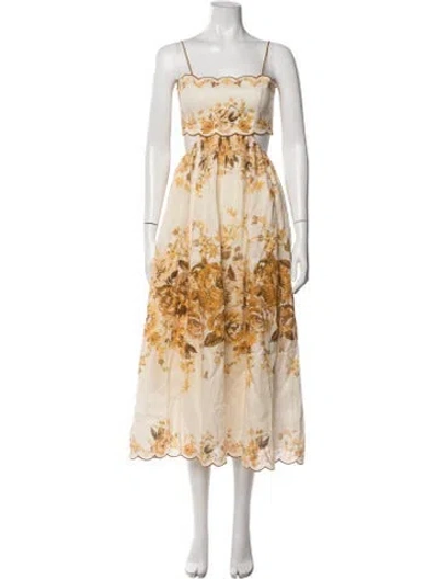 Pre-owned Zimmermann Linen Midi Length Dress In Brown/neutrals