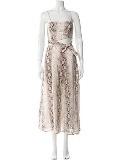 Pre-owned Zimmermann Linen Midi Length Dress In Gray