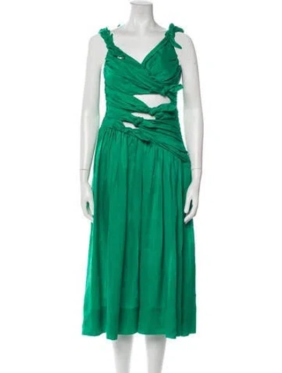 Pre-owned Zimmermann Linen Midi Length Dress In Green